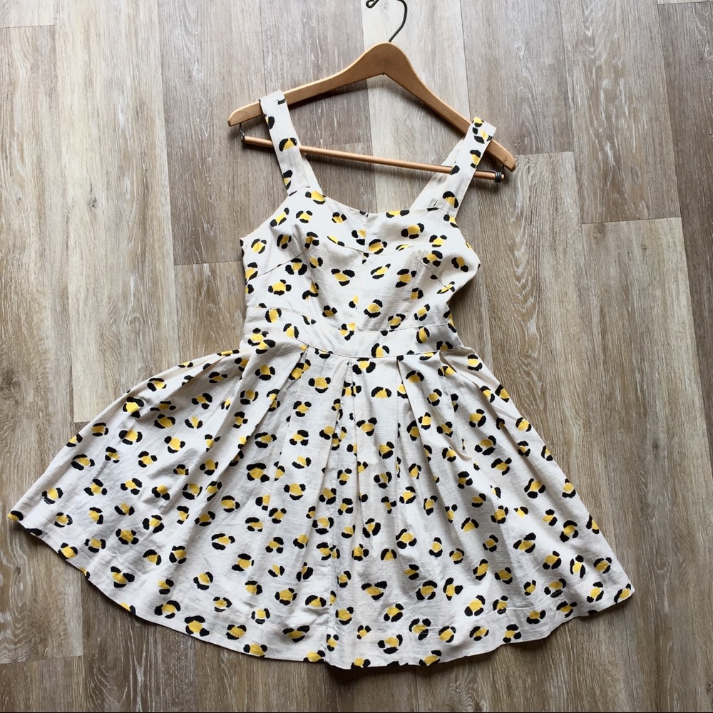 Cooperative White Dress with Yellow and Black Spot Print